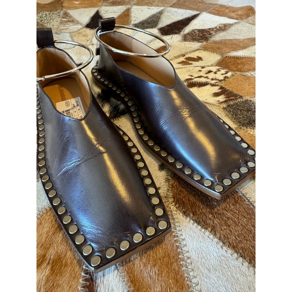 Jil Sander Brown Studded Ballet Flats With Anklet - Picture 6 of 14